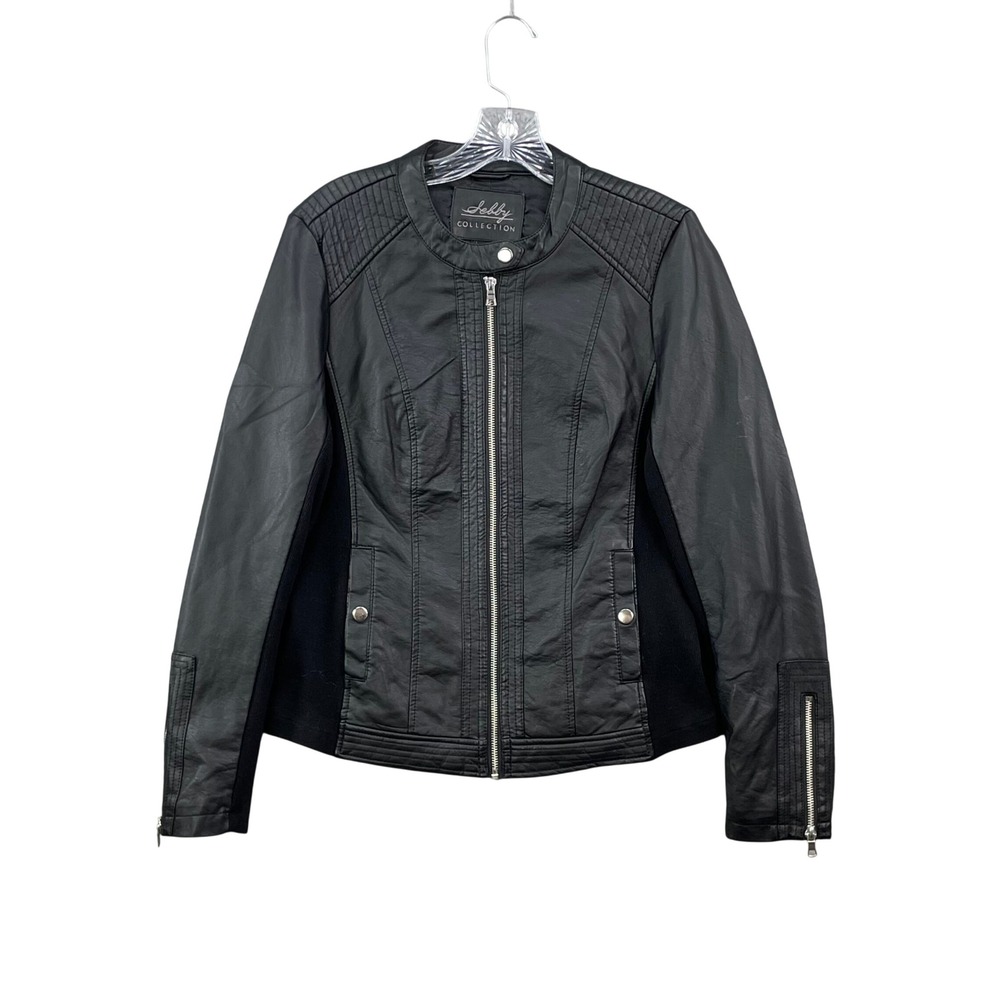 Sebby Collection Moto Jacket Women Medium Black Faux Leather Quilted Moto Biker